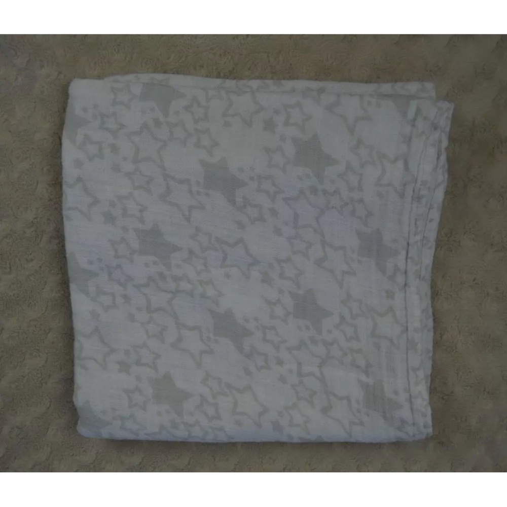 Swaddle Designs Gray Stars Print Baby Blanket Muslin Cotton White